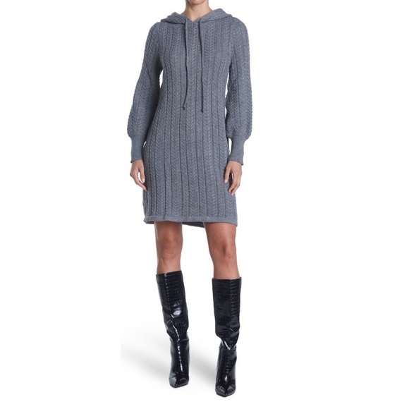 Eliza J Hunter Green Cable Knit Drawstring Hood Sweater Dress- New - Reemoly - Picture 15 of 15